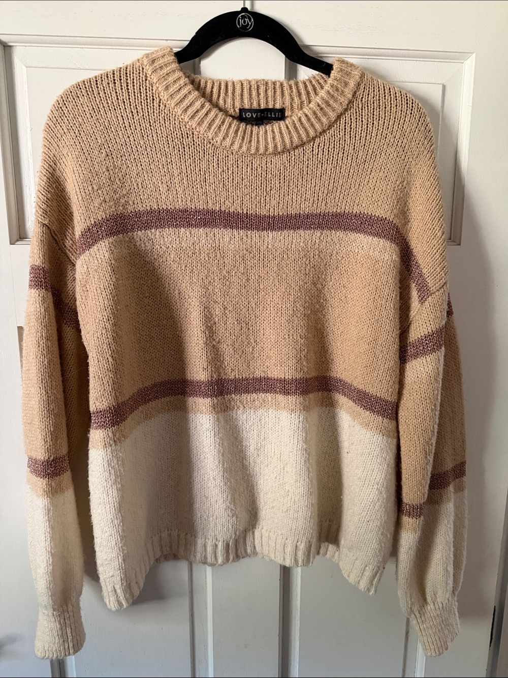 Love Ellie Cream & Tan Striped Crewneck Sweater